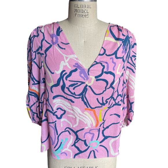 TANYA TAYLOR Painted Silk Blouse in Pink Size 4 - Picture 1 of 6